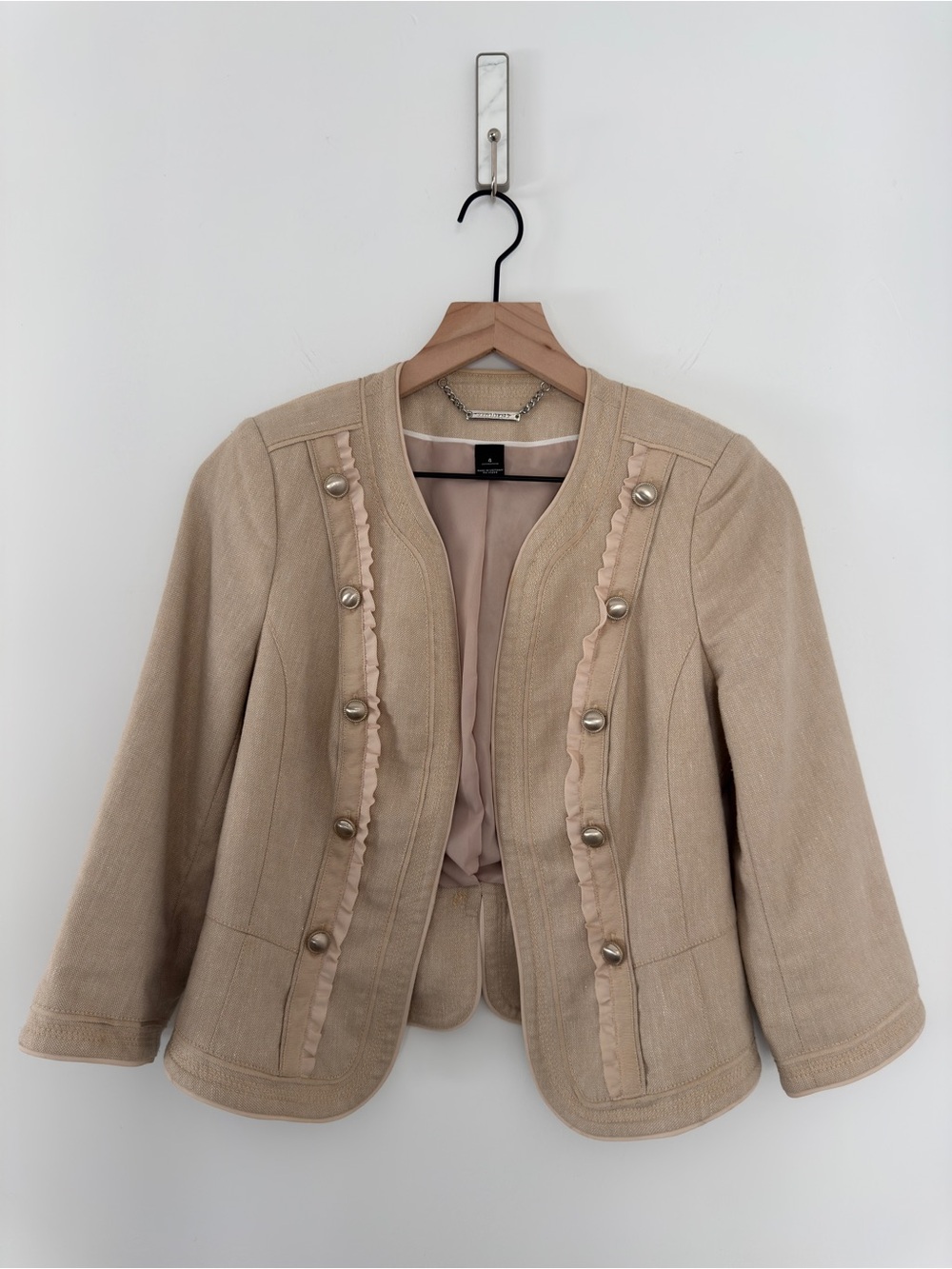 White House Black Market Beige Linen Blend Military Jacket Old Money Sz 4